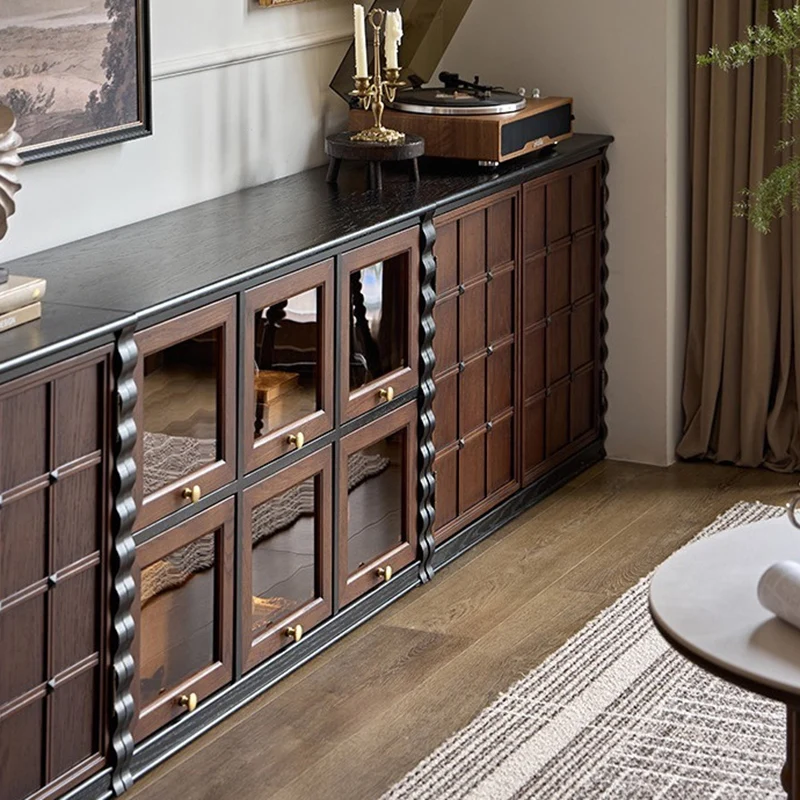 Traditional French Glass Ash Plywood Checkerboard Rectangular Storage Cabinet 2/6 Storage For Living Room