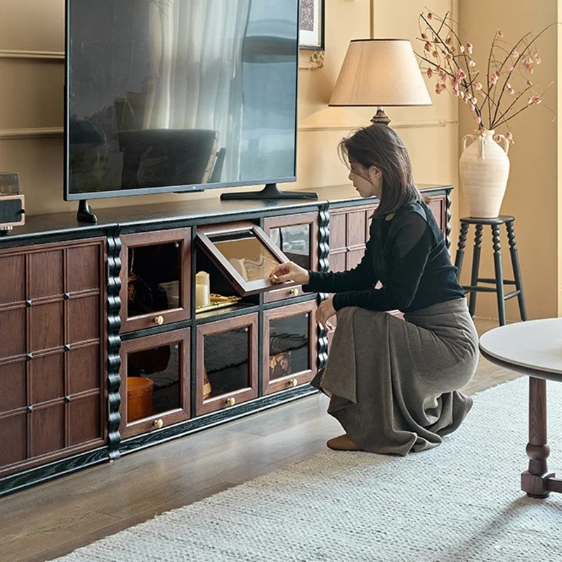 Traditional French Glass Ash Plywood Checkerboard Rectangular Storage Cabinet 2/6 Storage For Living Room