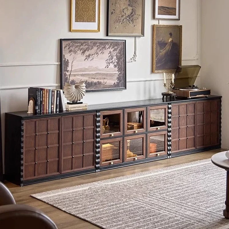 Traditional French Glass Ash Plywood Checkerboard Rectangular Storage Cabinet 2/6 Storage For Living Room
