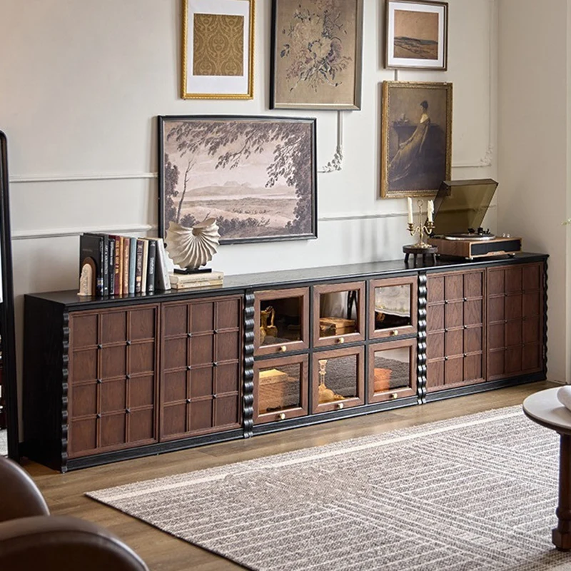 Traditional French Glass Ash Plywood Checkerboard Rectangular Storage Cabinet 2/6 Storage For Living Room