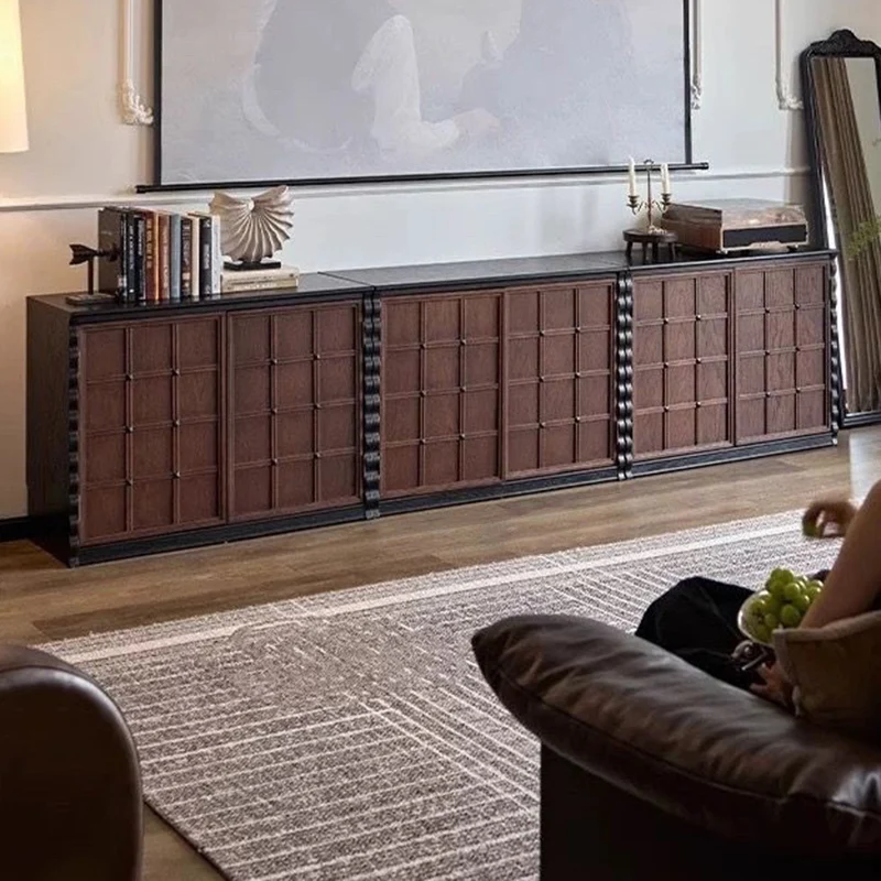 Traditional French Glass Ash Plywood Checkerboard Rectangular Storage Cabinet 2/6 Storage For Living Room