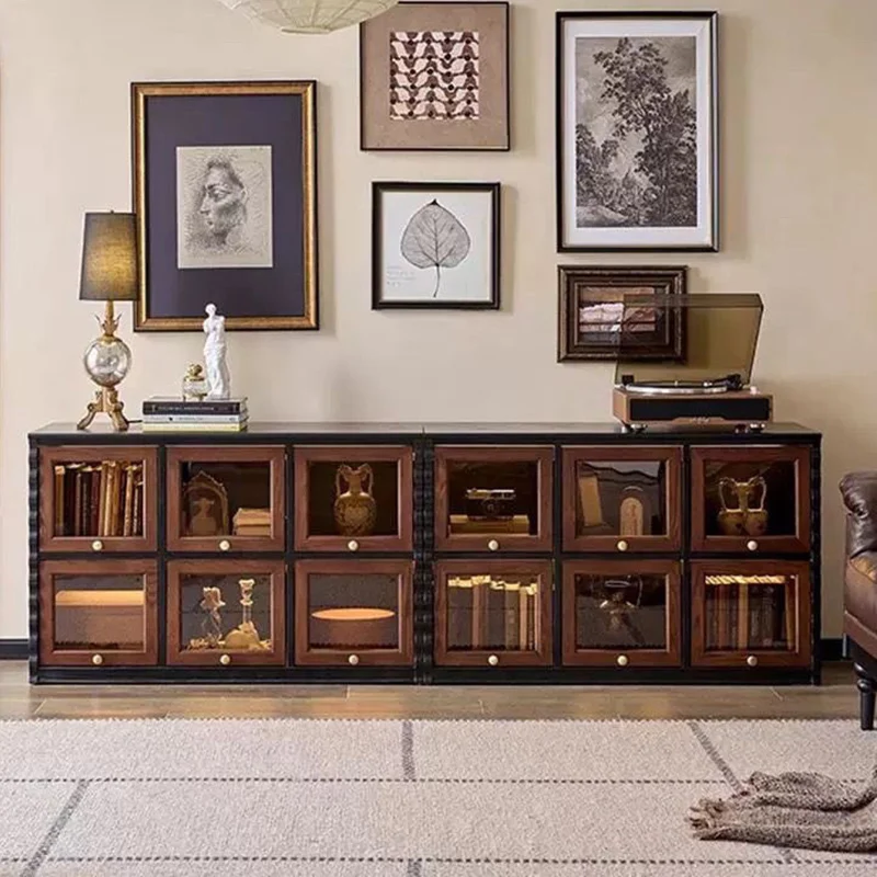 Traditional French Glass Ash Plywood Checkerboard Rectangular Storage Cabinet 2/6 Storage For Living Room