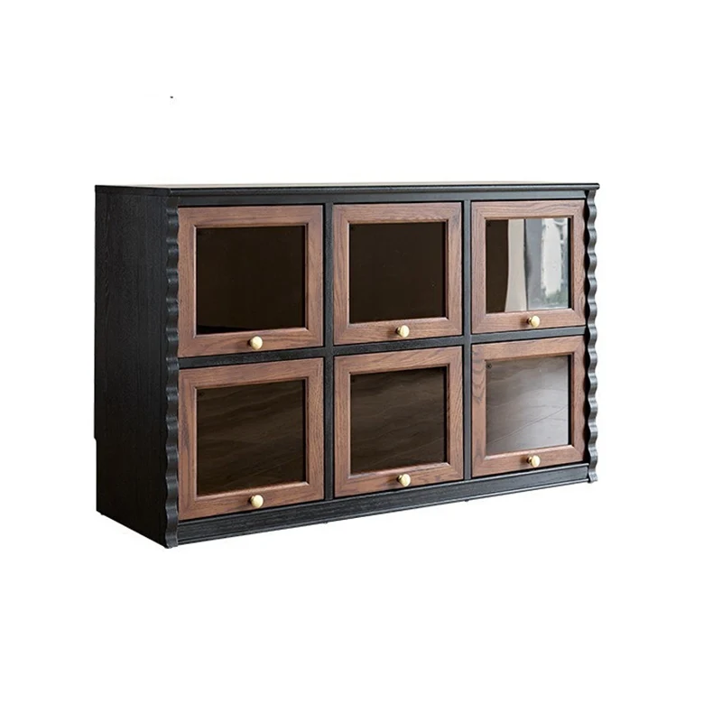 Traditional French Glass Ash Plywood Checkerboard Rectangular Storage Cabinet 2/6 Storage For Living Room