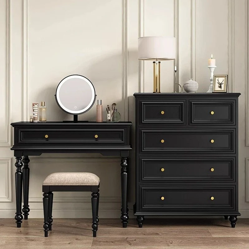 Traditional French Plywood Rectangular Cylindrical Storage Cabinet 5-Drawer For Living Room