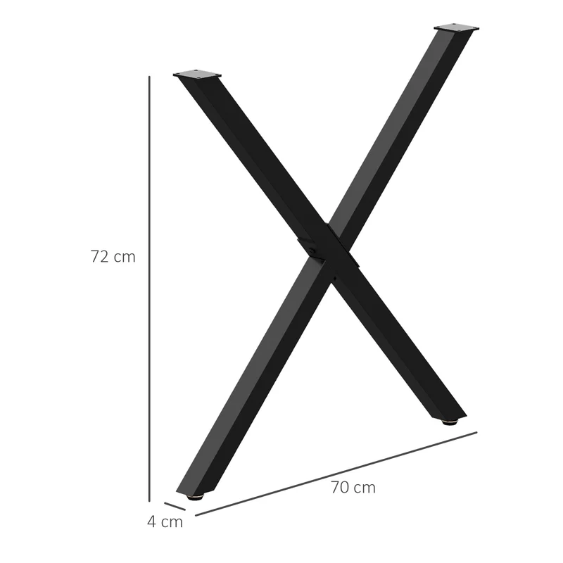 Jogo de 2 Pés de Mesa em Forma de Cruz 70x72 cm Design Industrial para Mesa de Centro Mesa de Cabeceira Preto
