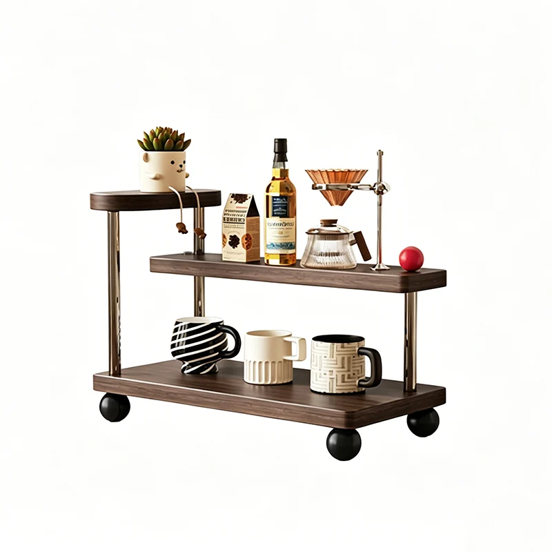 Contemporary Retro Stainless Steel Solid Wood Rectangular Lightweight Desktop Display Rack 3-Tier For Living Room & Entryway