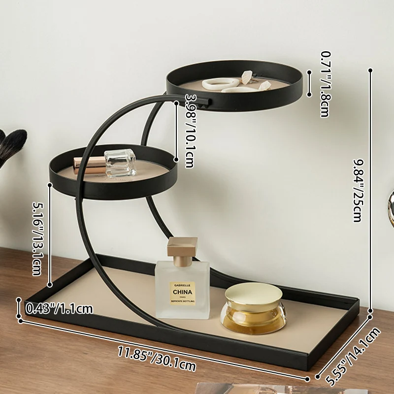 Contemporary Nordic PU Leather Iron Rectangular Round Desktop Storage Shelf 3-Tier For Living Room & Entryway