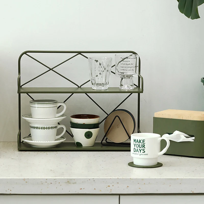 Modern Minimalist Iron Rectangular Desktop Storage Shelf 2-Tier For Living Room & Entryway