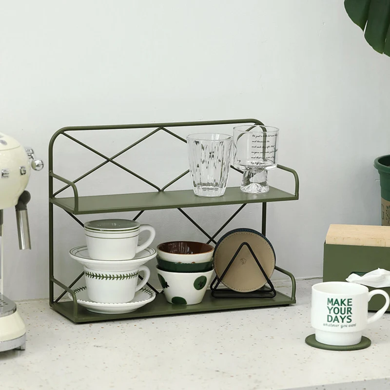 Modern Minimalist Iron Rectangular Desktop Storage Shelf 2-Tier For Living Room & Entryway