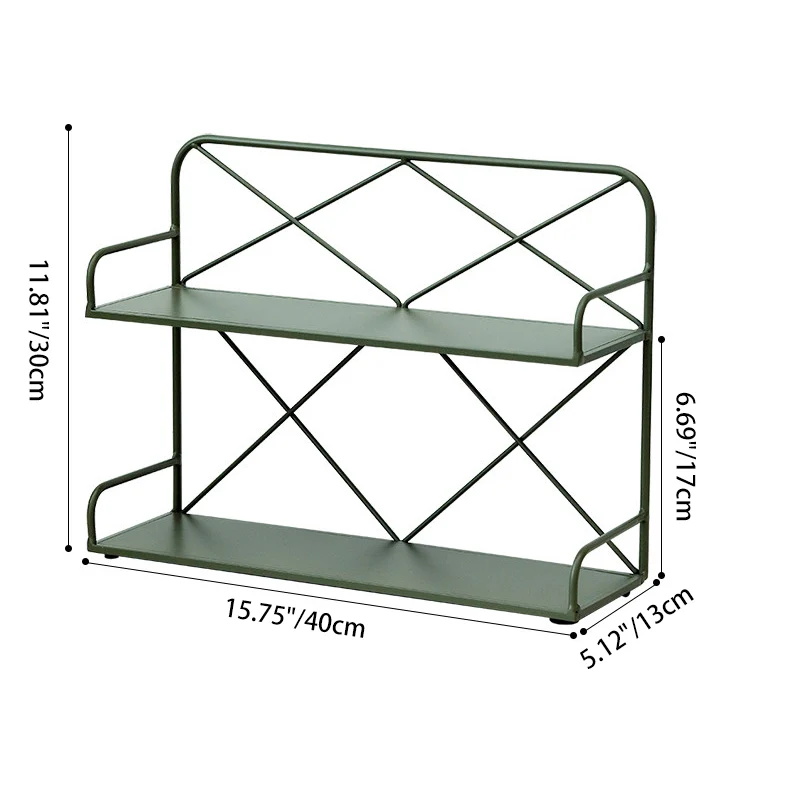 Modern Minimalist Iron Rectangular Desktop Storage Shelf 2-Tier For Living Room & Entryway
