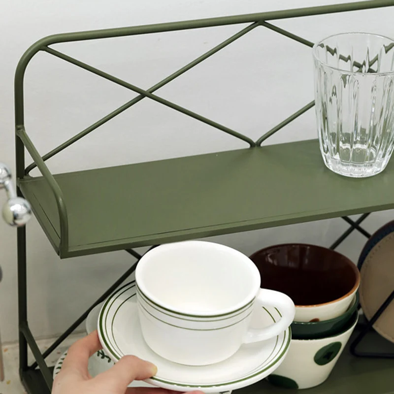 Modern Minimalist Iron Rectangular Desktop Storage Shelf 2-Tier For Living Room & Entryway