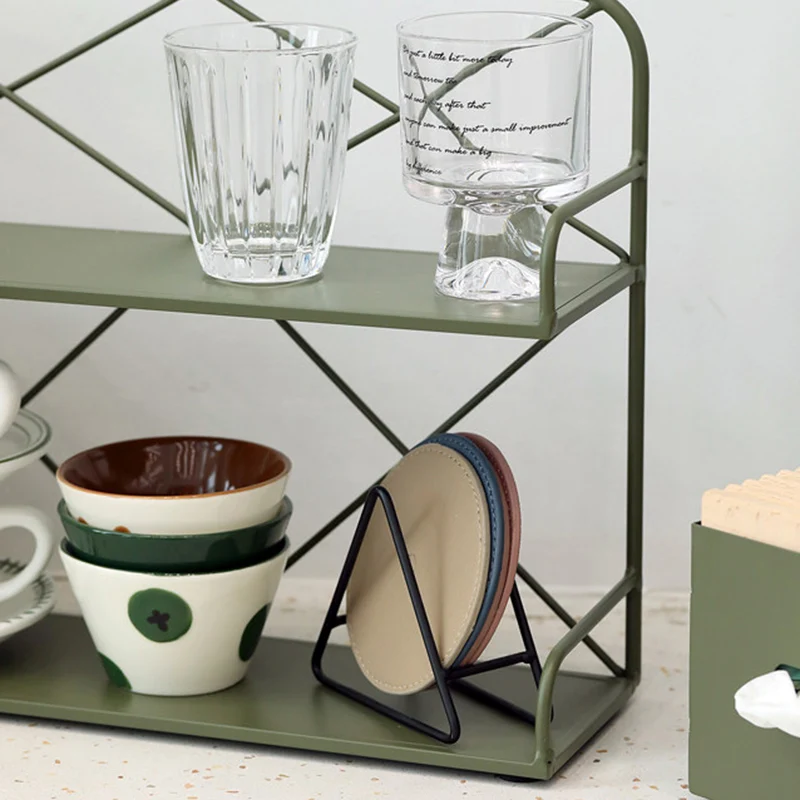 Modern Minimalist Iron Rectangular Desktop Storage Shelf 2-Tier For Living Room & Entryway
