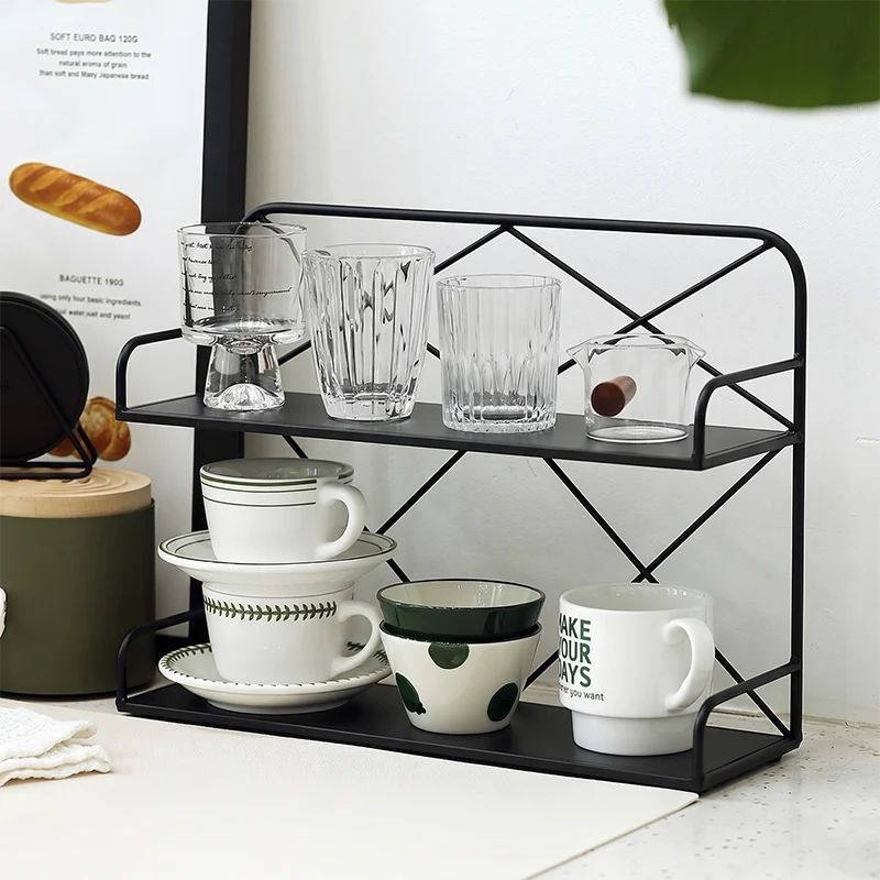 Modern Minimalist Iron Rectangular Desktop Storage Shelf 2-Tier For Living Room & Entryway