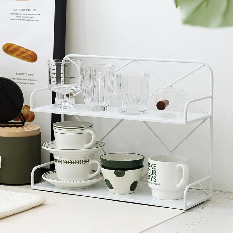 Modern Minimalist Iron Rectangular Desktop Storage Shelf 2-Tier For Living Room & Entryway