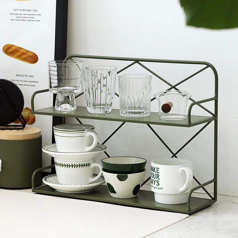 Modern Minimalist Iron Rectangular Desktop Storage Shelf 2-Tier For Living Room & Entryway