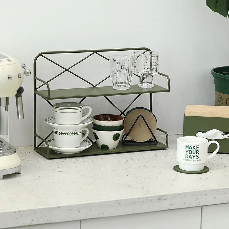 Modern Minimalist Iron Rectangular Desktop Storage Shelf 2-Tier For Living Room & Entryway