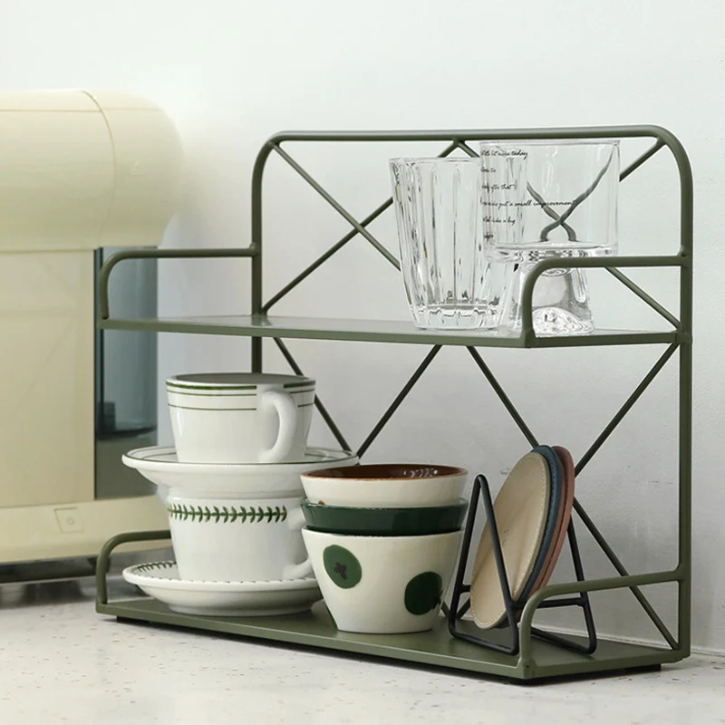 Modern Minimalist Iron Rectangular Desktop Storage Shelf 2-Tier For Living Room & Entryway