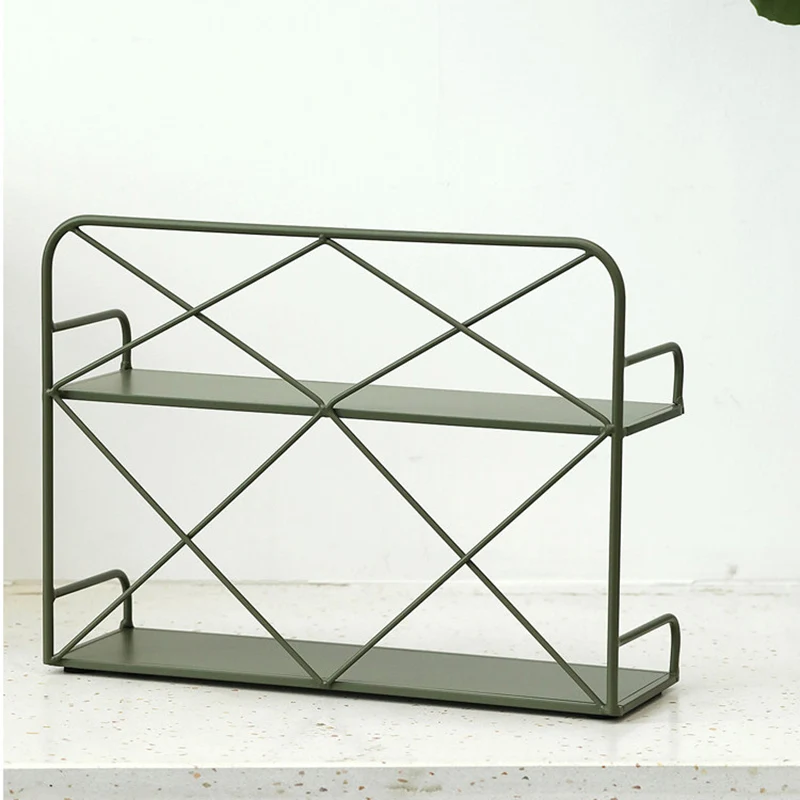 Modern Minimalist Iron Rectangular Desktop Storage Shelf 2-Tier For Living Room & Entryway
