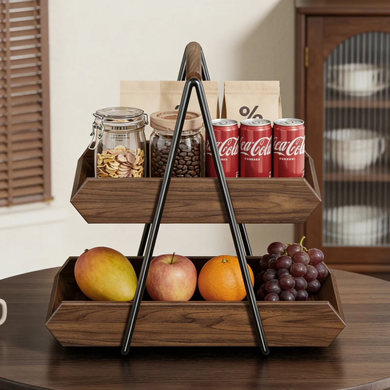 Contemporary Retro Solid Wood Iron Rectangular Desktop Storage Shelf 2-Tier For Living Room & Entryway