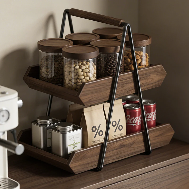Contemporary Retro Solid Wood Iron Rectangular Desktop Storage Shelf 2-Tier For Living Room & Entryway