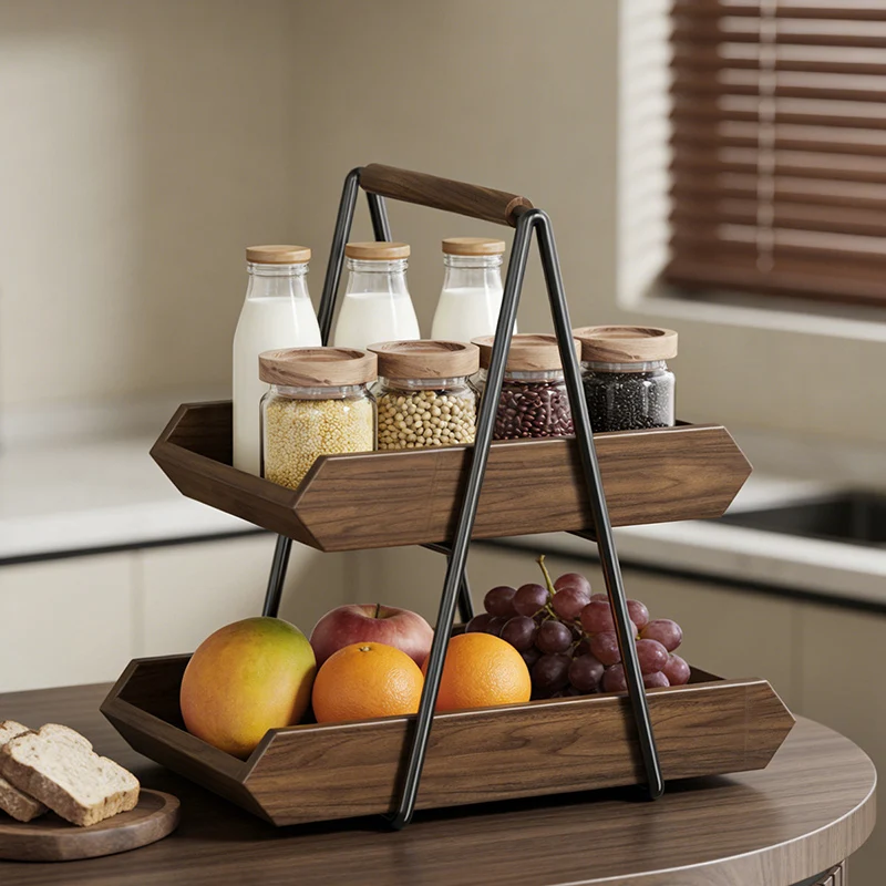 Contemporary Retro Solid Wood Iron Rectangular Desktop Storage Shelf 2-Tier For Living Room & Entryway