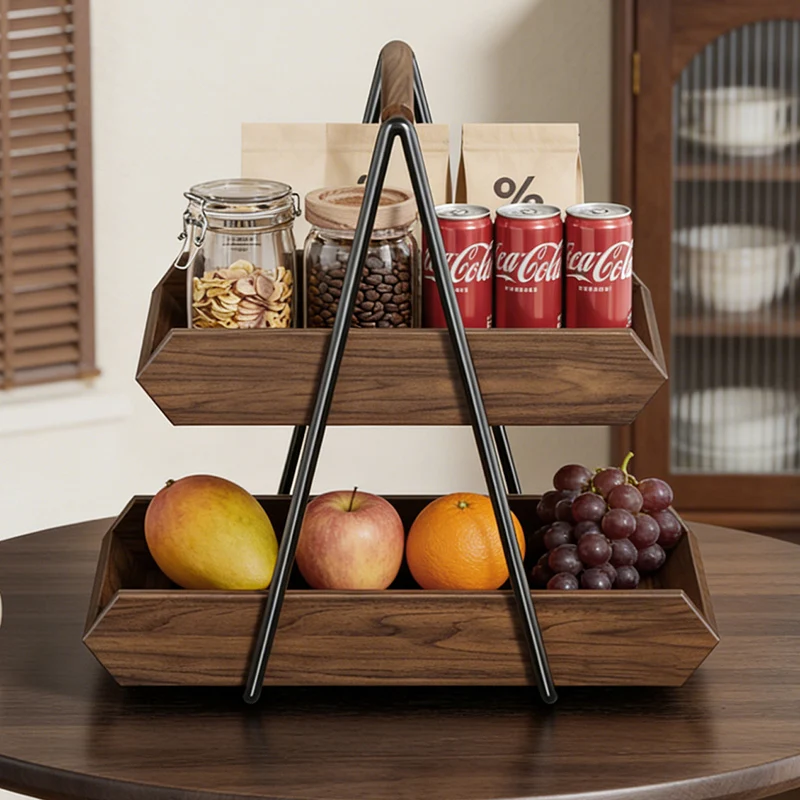 Contemporary Retro Solid Wood Iron Rectangular Desktop Storage Shelf 2-Tier For Living Room & Entryway
