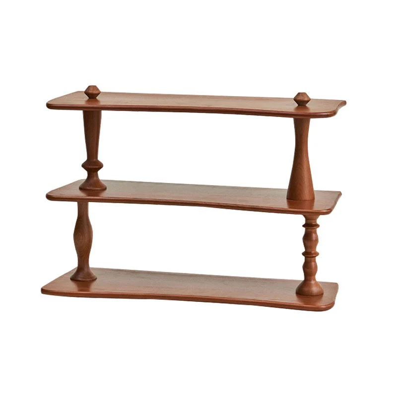 Contemporary Retro Cherry Wood Rectangular Wave-shaped Desktop Storage Shelf 3-Tier For Living Room & Entryway