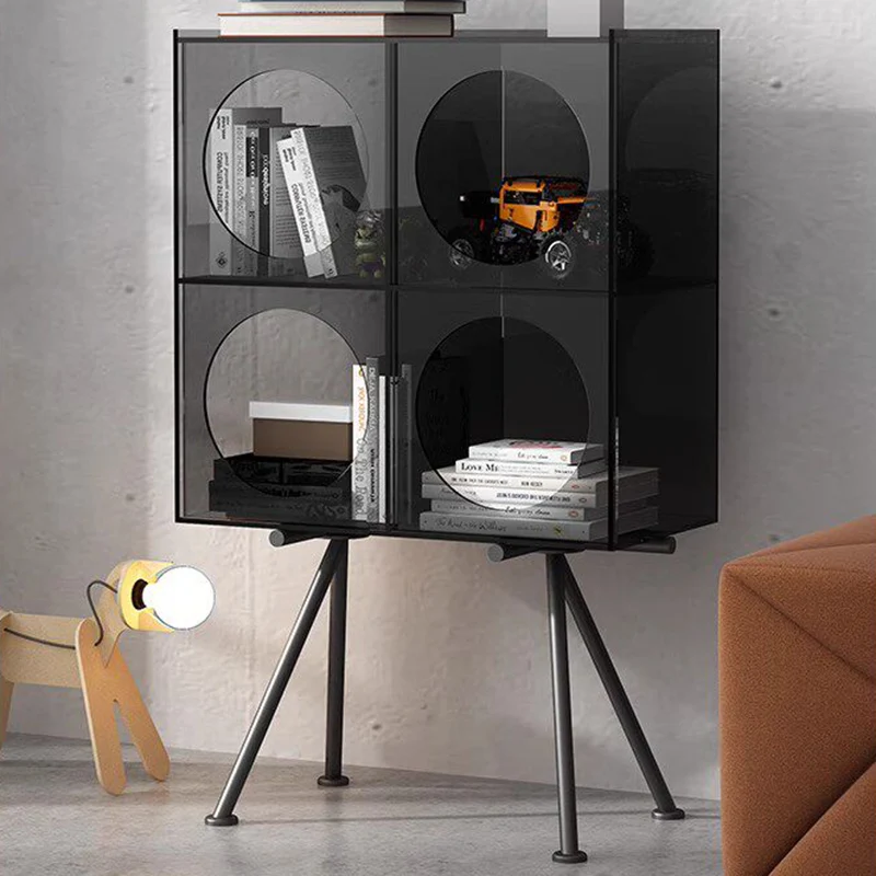 Modern Minimalist Acrylic Carbon Steel Rectangular Display Shelf 3-Tier Storage For Living Room