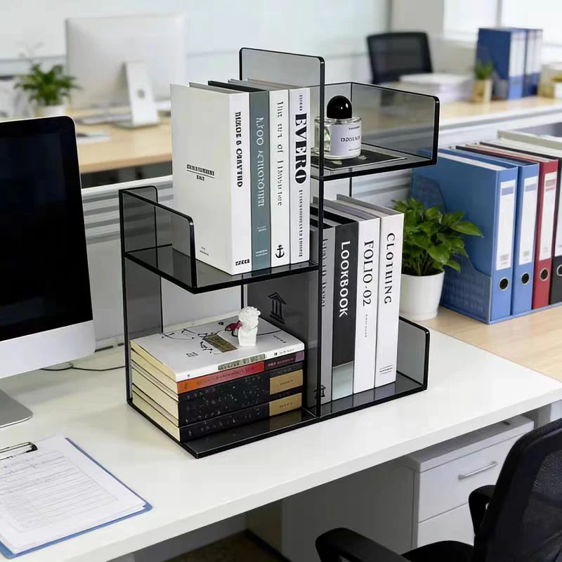 Modern Minimalist Acrylic Rectangular Bookshelf 3-Tier Storage Shelf For Home Office
