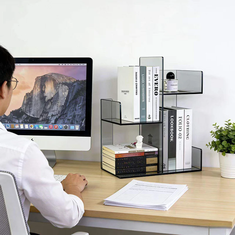 Modern Minimalist Acrylic Rectangular Bookshelf 3-Tier Storage Shelf For Home Office