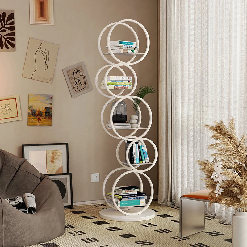Modern Minimalist Carbon Steel Bubble Round Bookshelf 5-Tier Storage Display Rack For Living Room