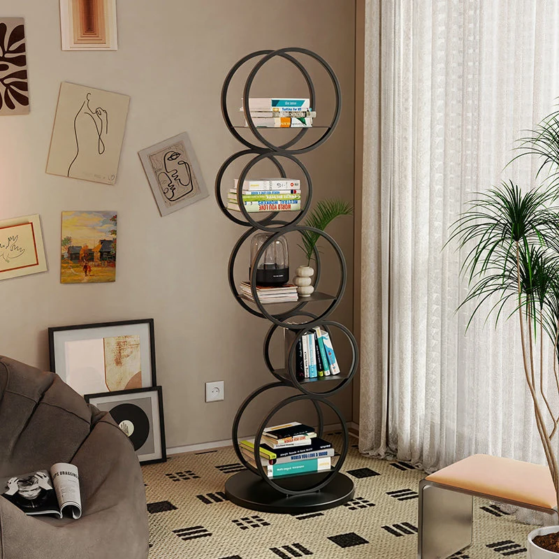 Modern Minimalist Carbon Steel Bubble Round Bookshelf 5-Tier Storage Display Rack For Living Room