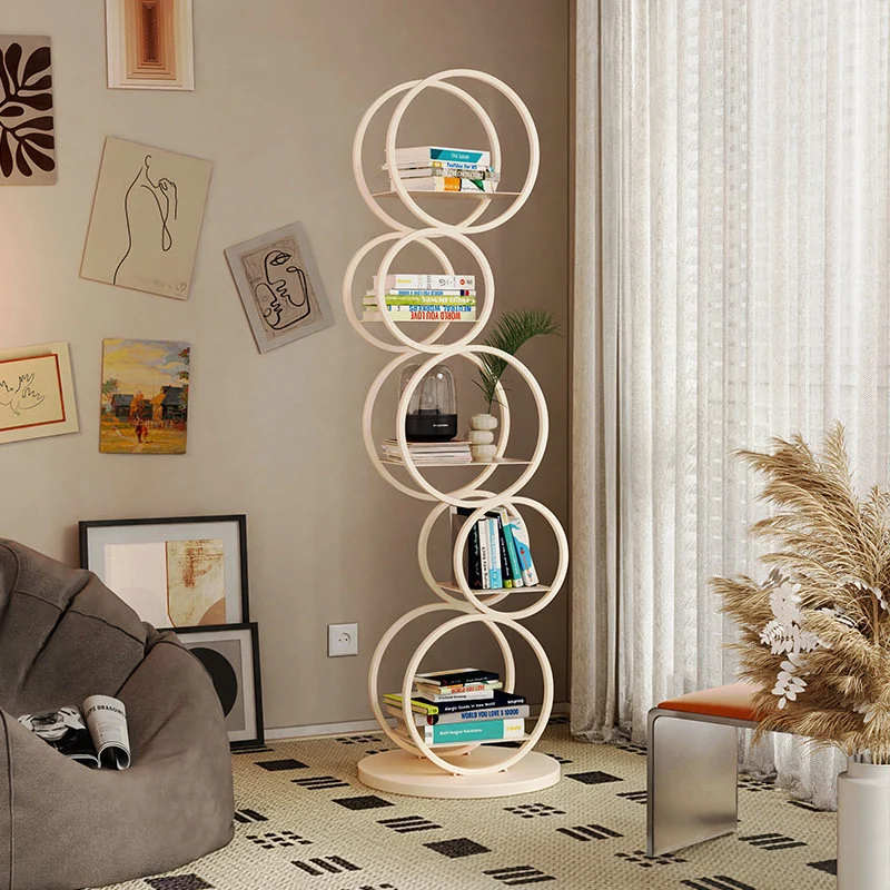 Modern Minimalist Carbon Steel Bubble Round Bookshelf 5-Tier Storage Display Rack For Living Room