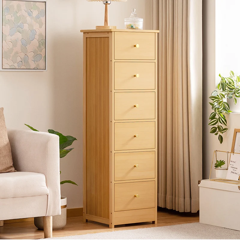 Contemporary Nordic Rectangular Bamboo Composite Board Storage Cabinet 6-Drawer For Living Room
