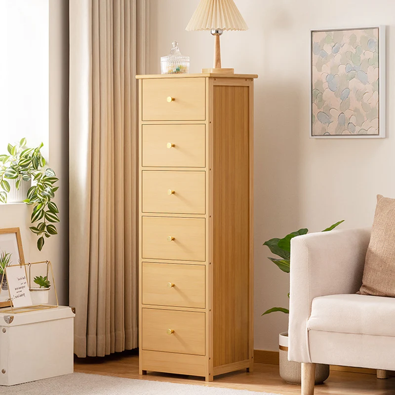 Contemporary Nordic Rectangular Bamboo Composite Board Storage Cabinet 6-Drawer For Living Room