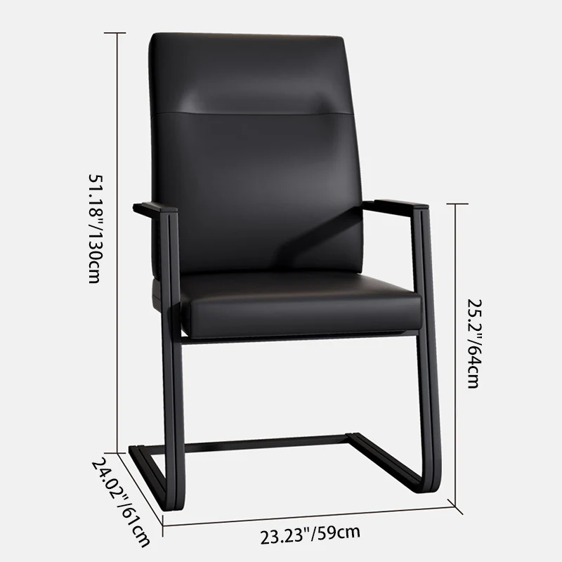 Modern Minimalist Rectangular Faux Leather Iron Desk Chair Ergonomic Backrest Armrests For Home Office