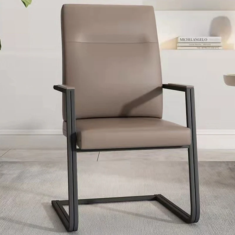 Modern Minimalist Rectangular Faux Leather Iron Desk Chair Ergonomic Backrest Armrests For Home Office