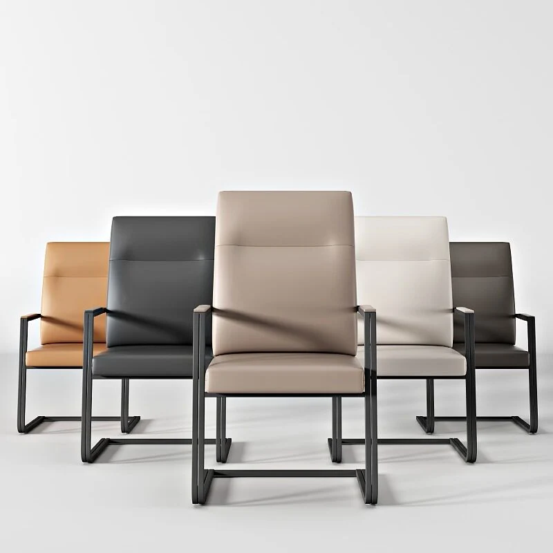 Modern Minimalist Rectangular Faux Leather Iron Desk Chair Ergonomic Backrest Armrests For Home Office