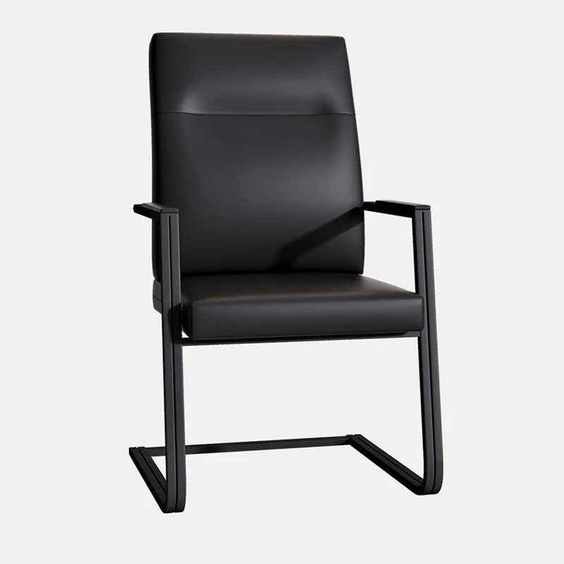 Modern Minimalist Rectangular Faux Leather Iron Desk Chair Ergonomic Backrest Armrests For Home Office