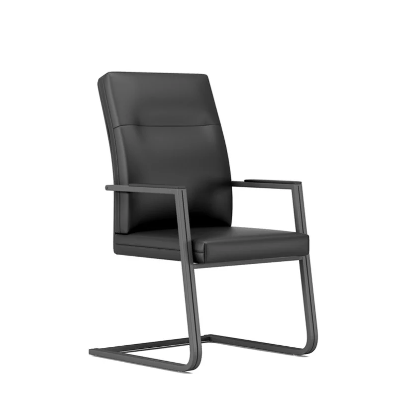 Modern Minimalist Rectangular Faux Leather Iron Desk Chair Ergonomic Backrest Armrests For Home Office