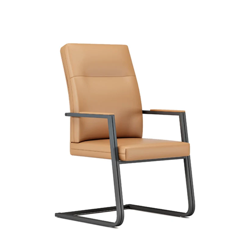 Modern Minimalist Rectangular Faux Leather Iron Desk Chair Ergonomic Backrest Armrests For Home Office