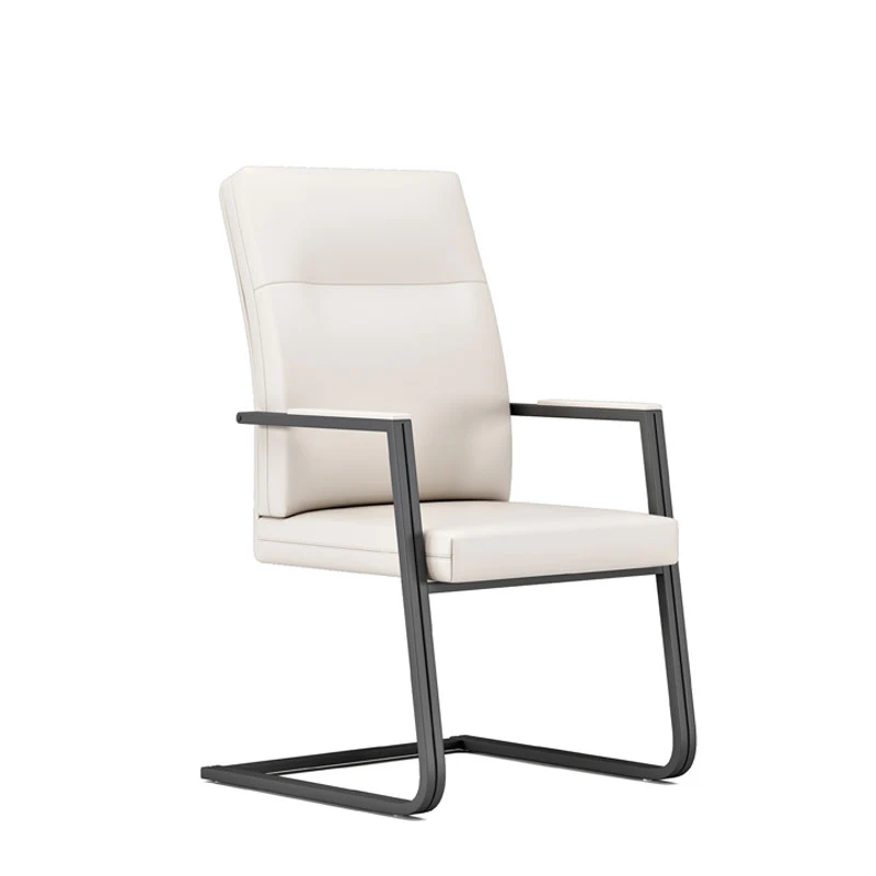Modern Minimalist Rectangular Faux Leather Iron Desk Chair Ergonomic Backrest Armrests For Home Office