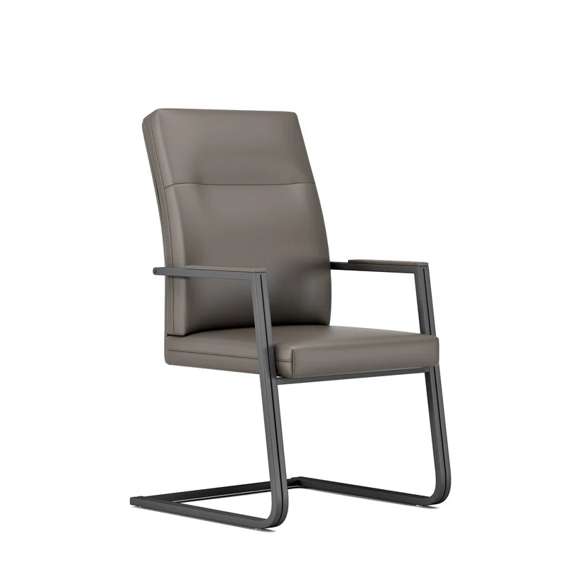 Modern Minimalist Rectangular Faux Leather Iron Desk Chair Ergonomic Backrest Armrests For Home Office