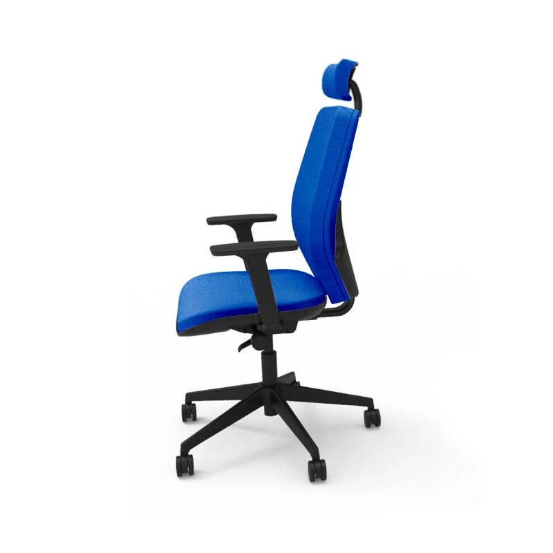Saxen: Hide Office Chair - Medium Back with Headrest in Blue Fabric - Refurbished