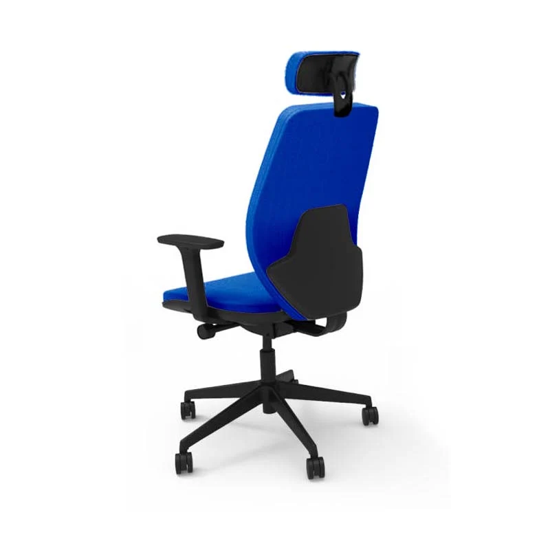 Saxen: Hide Office Chair - Medium Back with Headrest in Blue Fabric - Refurbished