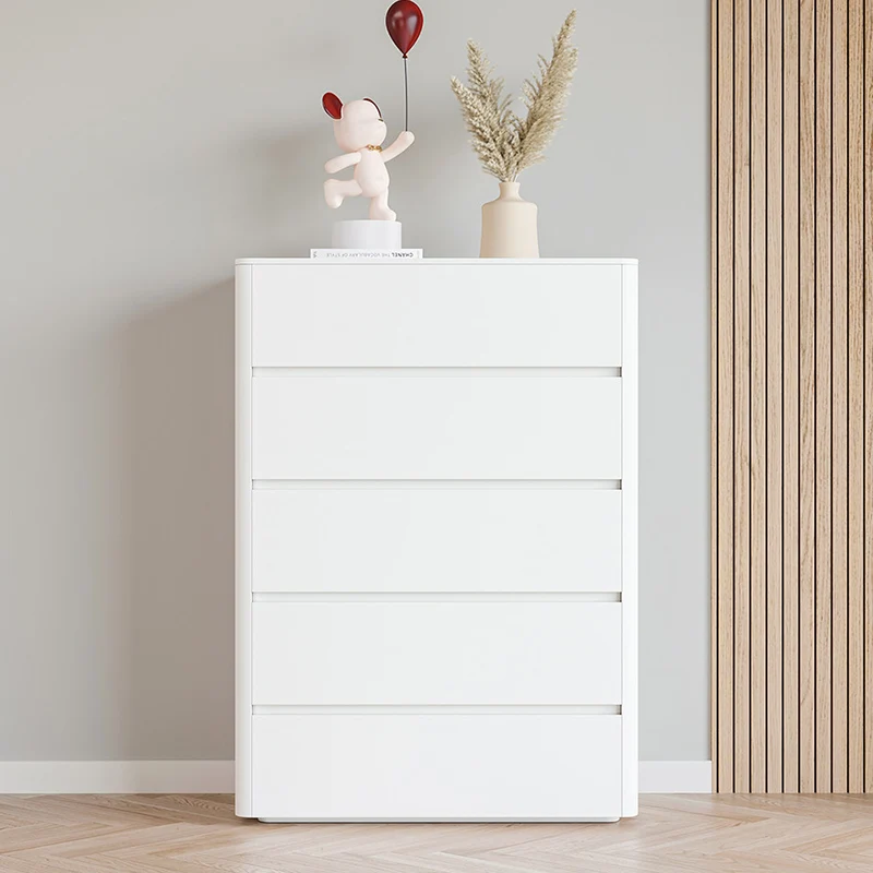 Modern Minimalist Rounded Rectangle Plywood Storage Cabinet With 5 Drawers For Living Room & Bedroom