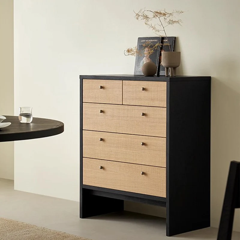 Contemporary Nordic Rectangular Engineered Wood Storage Cabinet 5-Drawer For Living Room