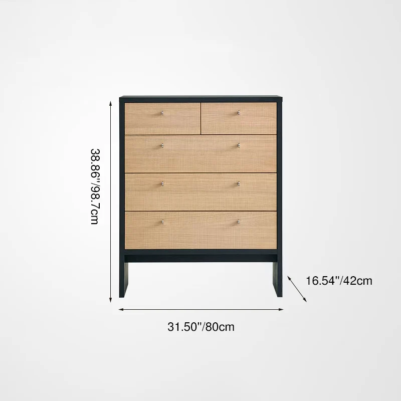 Contemporary Nordic Rectangular Engineered Wood Storage Cabinet 5-Drawer For Living Room