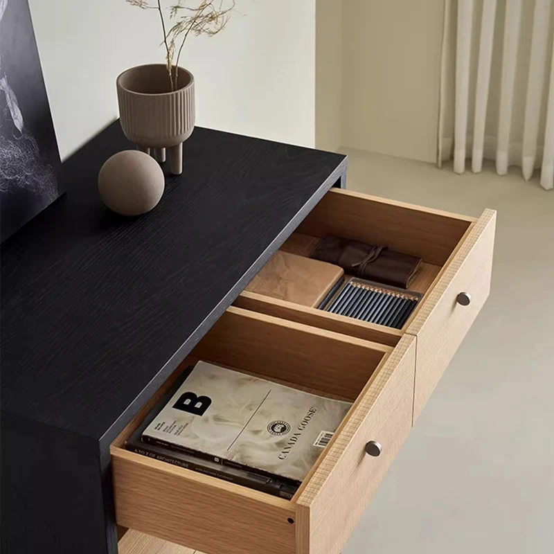 Contemporary Nordic Rectangular Engineered Wood Storage Cabinet 5-Drawer For Living Room