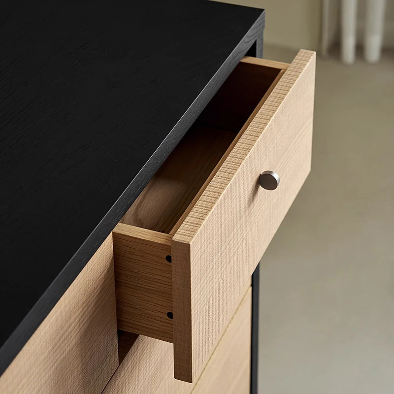 Contemporary Nordic Rectangular Engineered Wood Storage Cabinet 5-Drawer For Living Room